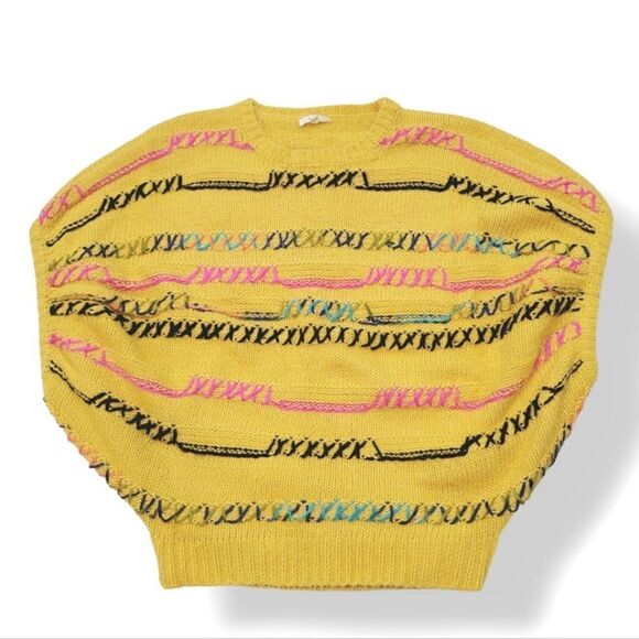 NEW Easel Whip Stitch Batwing Poncho Soft Sweater in Yellow Combo Size S/M - Picture 8 of 14